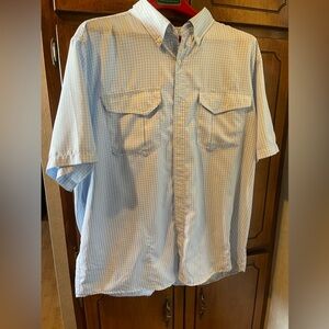 AFTCO Light Blue Short-Sleeve Button-Down Shirt with Chest Pockets